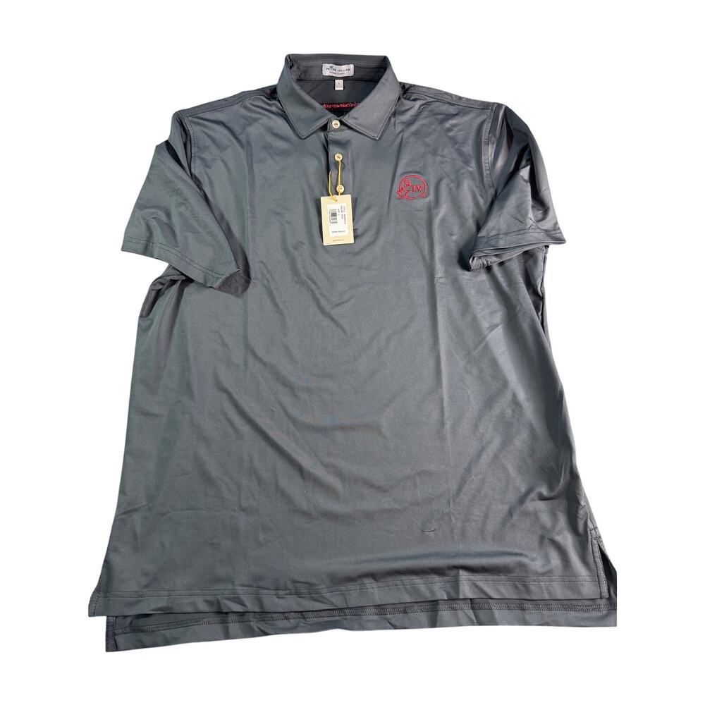 Peter Millar Crown Sport Gray Polo Shirt Large SIV Logo NWT UPF 50+